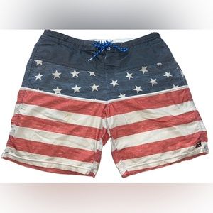 Billabong Lo Tides American Flag Swim Board Shorts Sz. 34